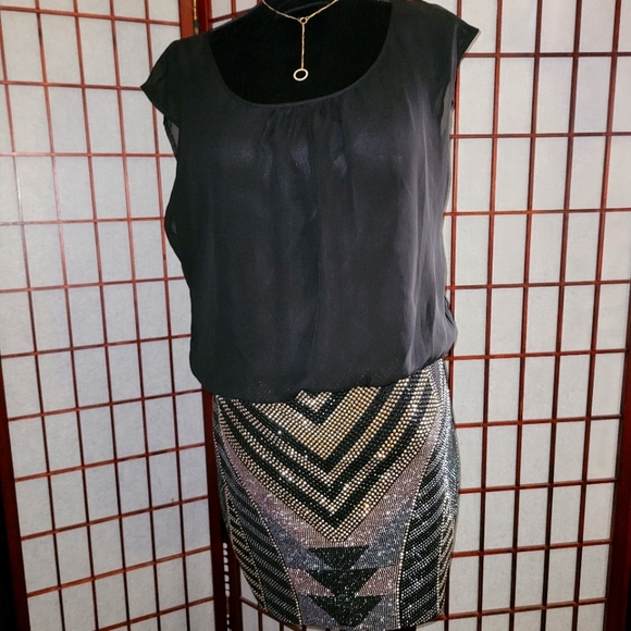 As You Wish Mini Dress Gold Silver Black - Picture 1 of 7